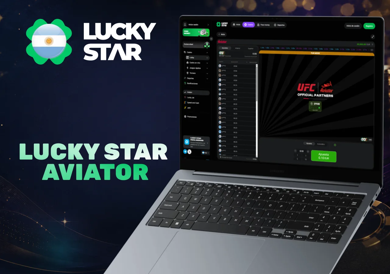 Juego Aviator de Lucky Star Casino con interfaz de apuestas y multiplicadores en tiempo real